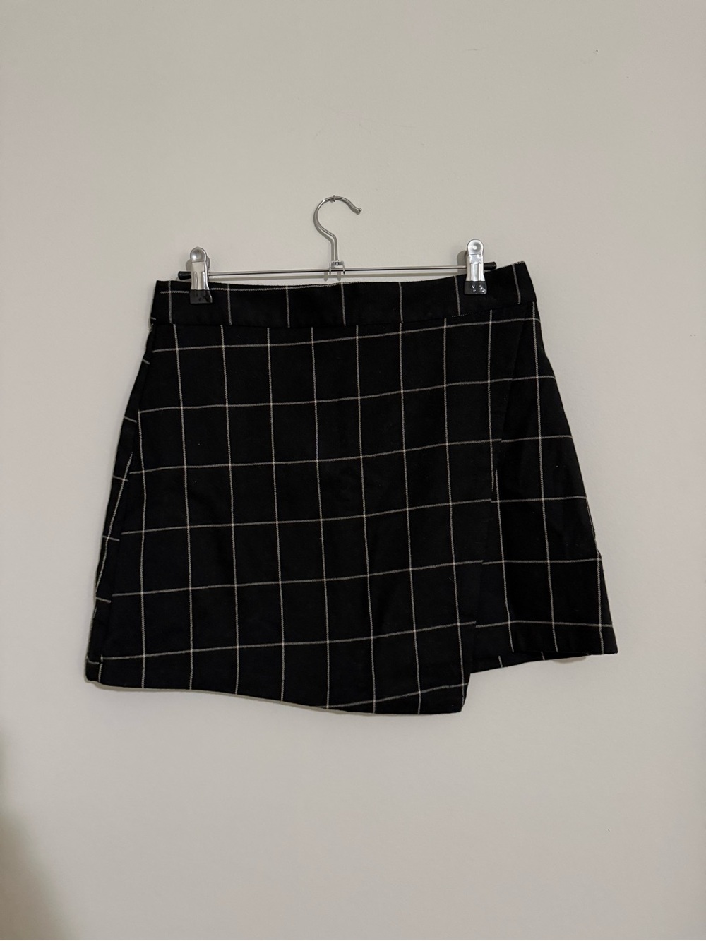 Forever 21, Black Windowpane Wrap Mini Skirt